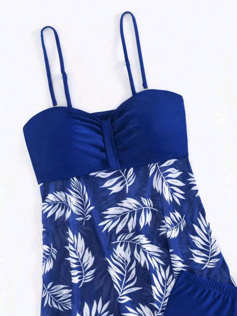 2024 Tankini Dress with Shorts – Padded Printed Swimwear
