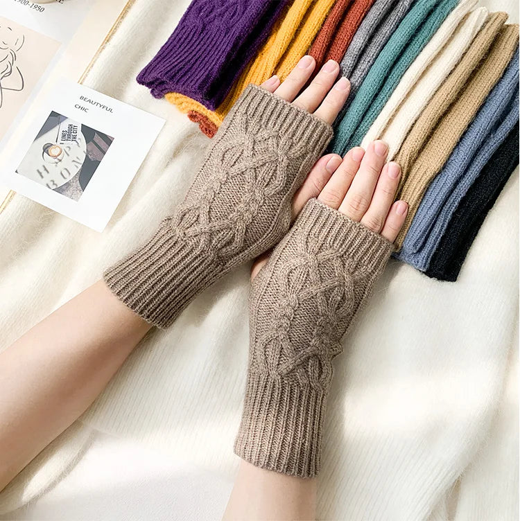 Half Finger Gloves for Women Winter Soft Warm Wool