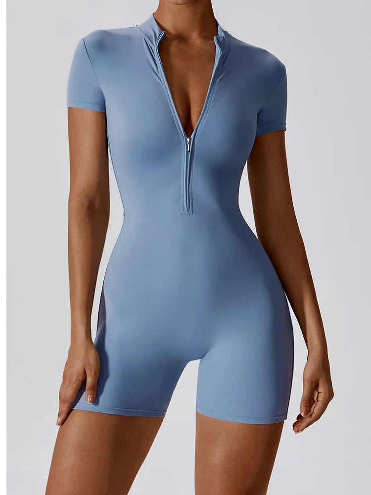 Women's Summer Zipper Workout Jumpsuit – Short Sports Tracksuit