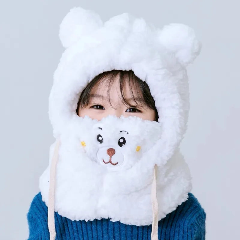 Trend Children's Winter Hat - Cute Bear Plush Neck and Ear Protection Cap