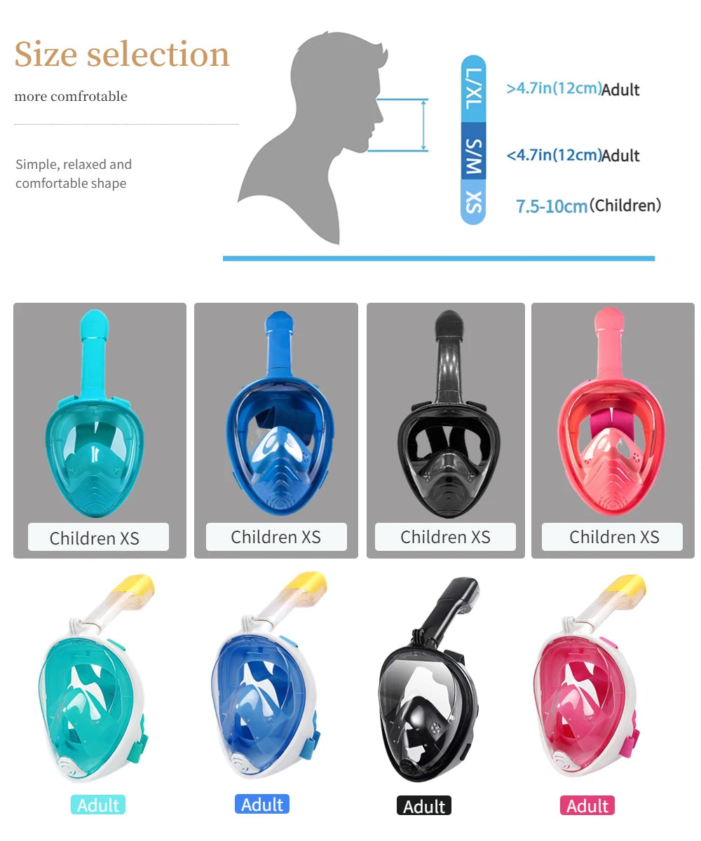 Underwater Anti-Fog Full Face Snorkeling and Diving Mask for Adults and Kids