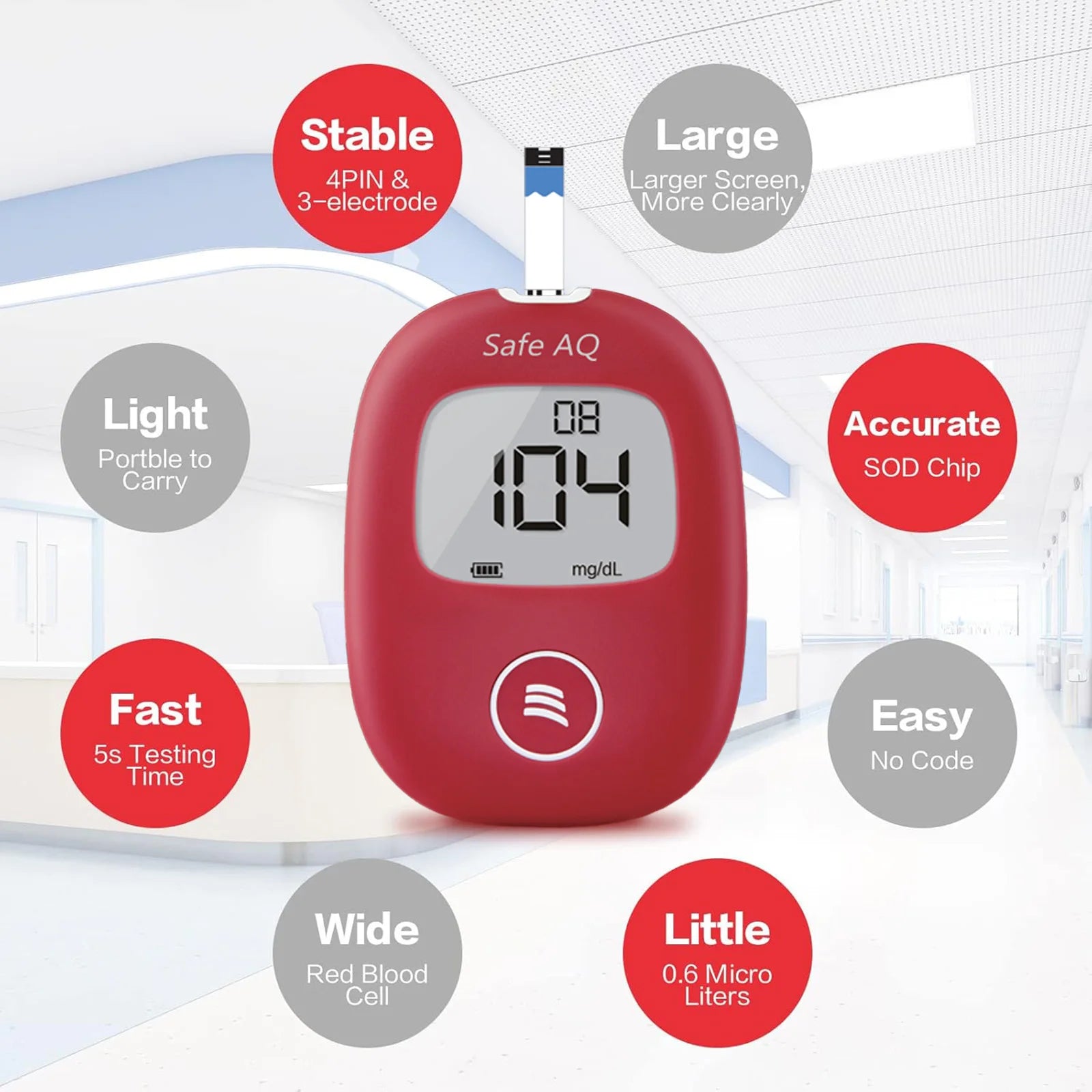 Safe AQ Blood Glucose Meter with Test Strips and Lancets: