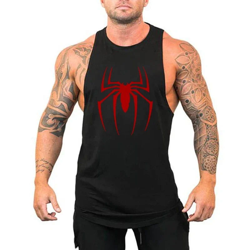 Men's Red Spider Printed Gym Tank Top