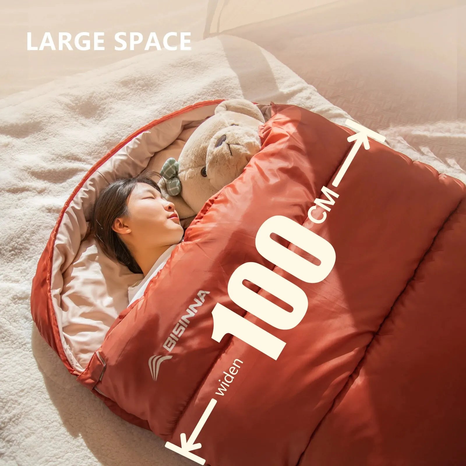 BISINNA Large Camping Sleeping Bag – Lightweight 3-Season Long Size