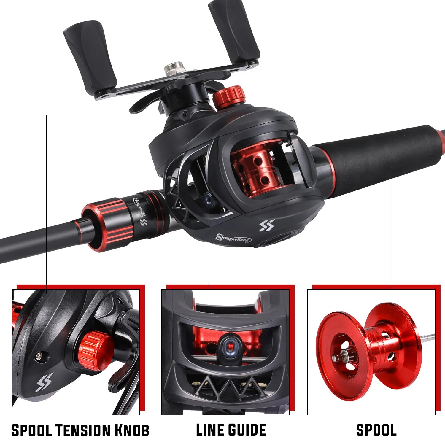 Sougayilang ProCast™ Carbon Baitcasting Combo – 1.8~2.1m Rod + 7.2:1 Reel