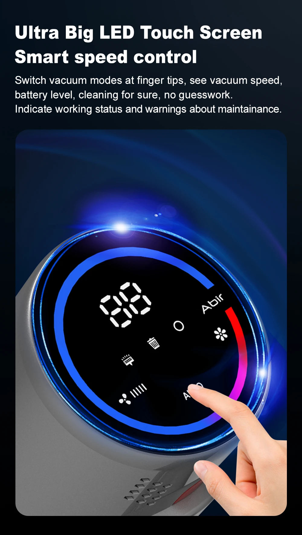 ABIR VC205 SmartForce™ Cordless Vacuum – 27000PA with Touch Display