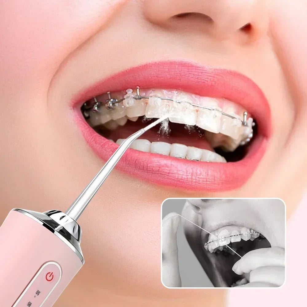 Oral Irrigator Portable Dental Water Flosser USB Rechargeable Water Jet Floss Tooth Pick 4 Jet Tip 220ml 3 Modes Teeth Cleaner