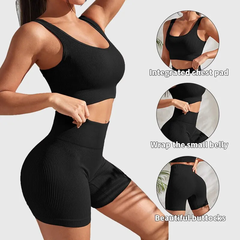 Seamless Ribbed Yoga Set – 2-Piece Workout Outfit for Women