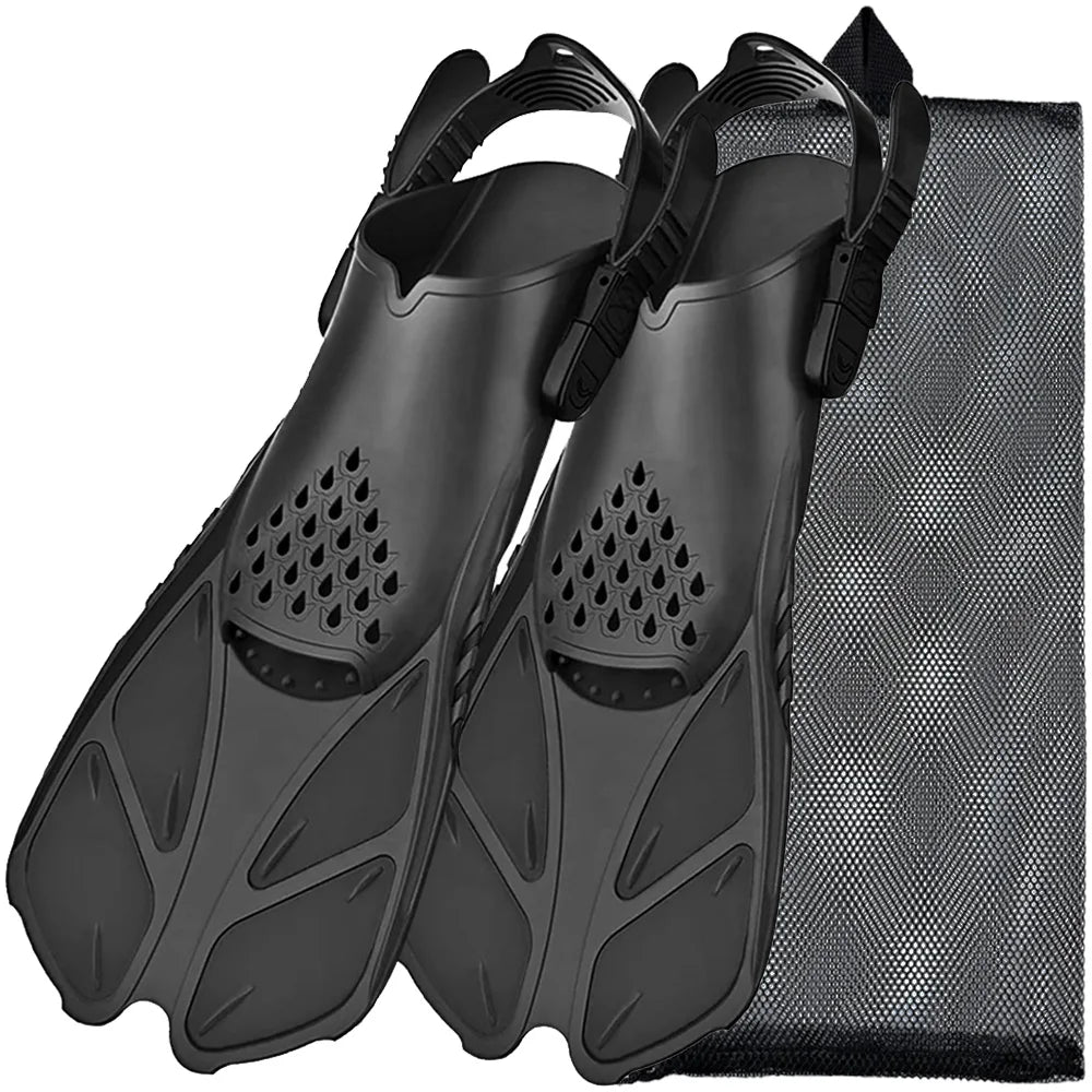 Adjustable Open-Heel Short Snorkel Fins for Adults