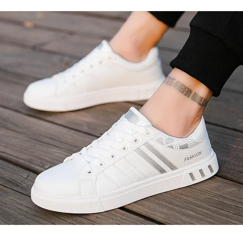 2024 Men's Fashion Casual Sneakers – Lace-Up White Vulcanized Shoes